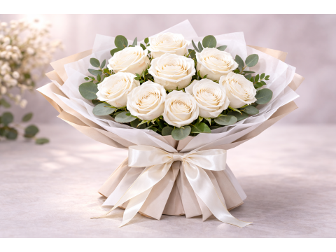 Buchet 9 Trandafiri albi
